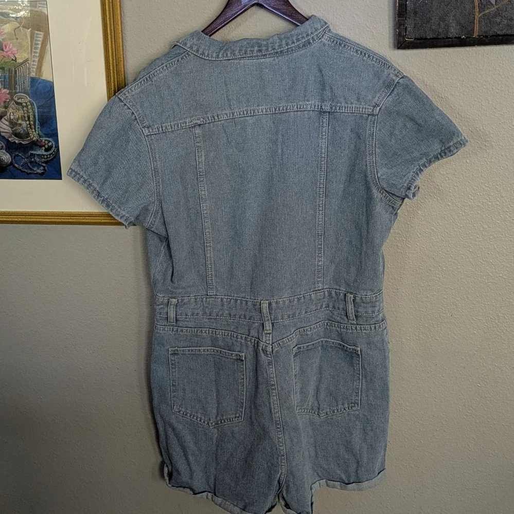 Denim Short Sleeve Jumpsuit Romper XL - Picture 2 of 5